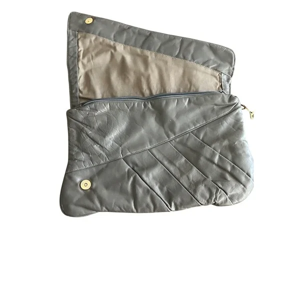 VTG 80s Anne Leather Fold Over Clutch Bag‎ Snake Trim Chain Detail - Picture 4 of 8